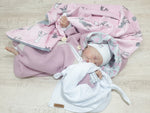 Atelier MiaMia - Walk - Jumpsuit Baby Child from 50 to 110 Designer Walk overall Pink hearts and flowers --Walk W8