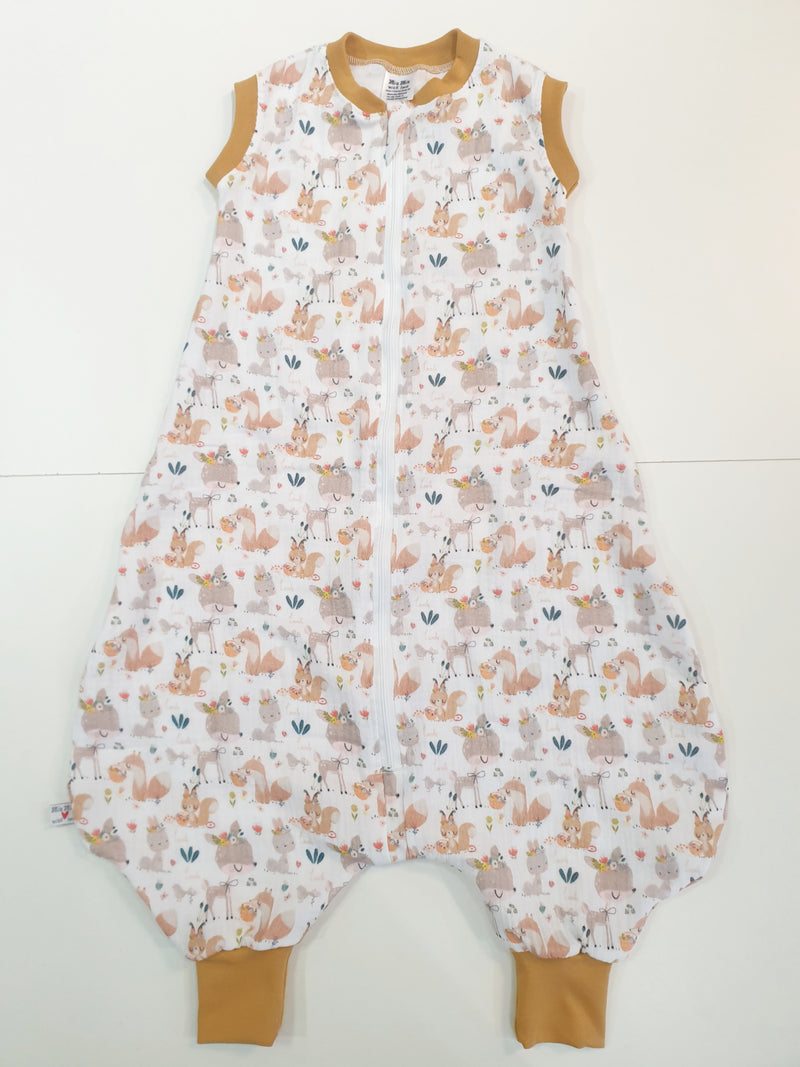 Atelier MiaMia *Mutzelpumper* sleeping bag with feet, size. 50-104 Forest Animals Orange